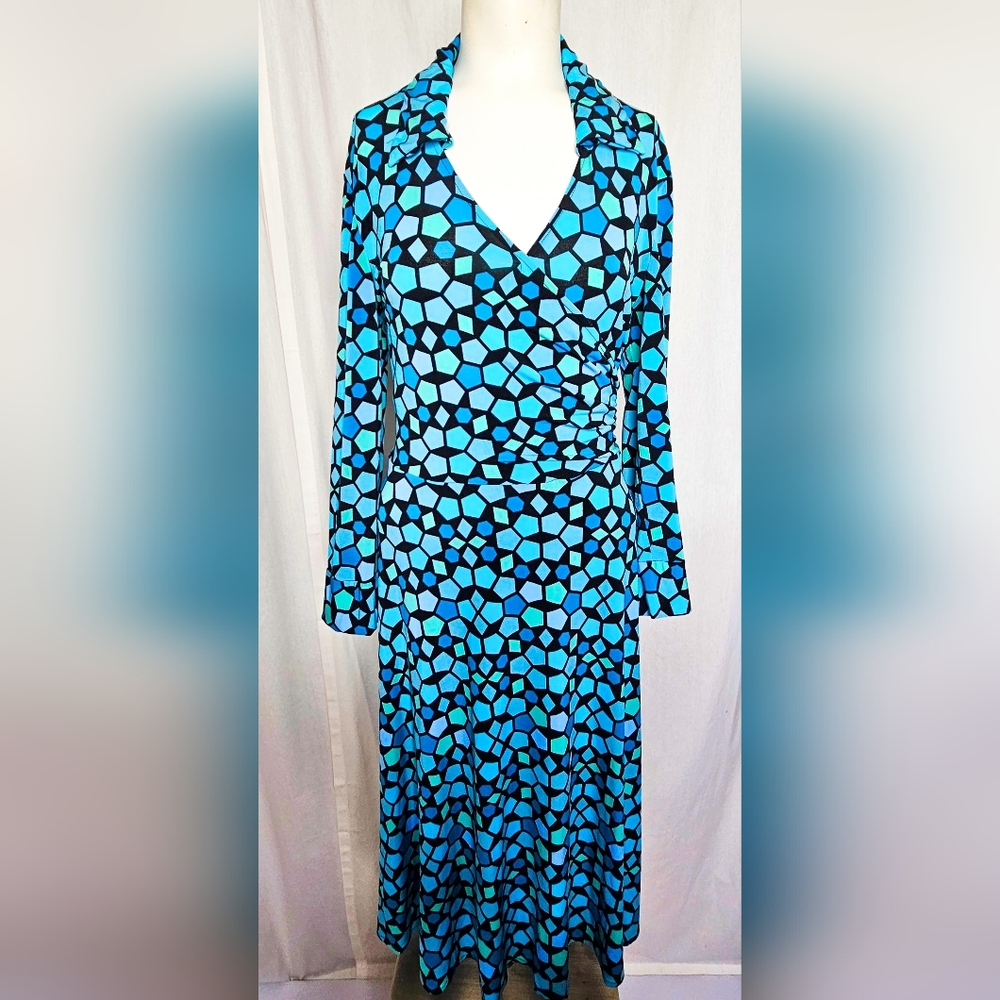 Maggy London Modern Geometric A-Line Blue and Black Dress Nordstrom Size 10